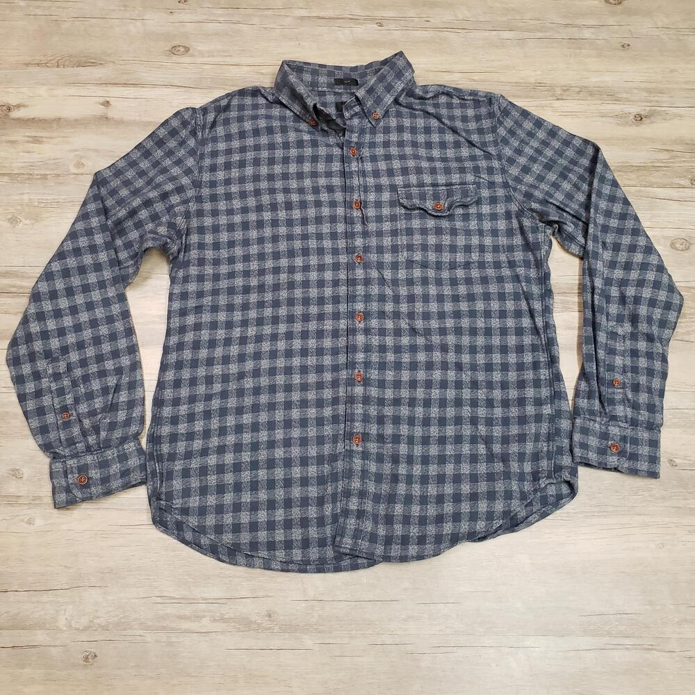 J.Crew Flannel Shirt Mens L Blue Check Long Sleeve Slim Fit Button Up Casual
